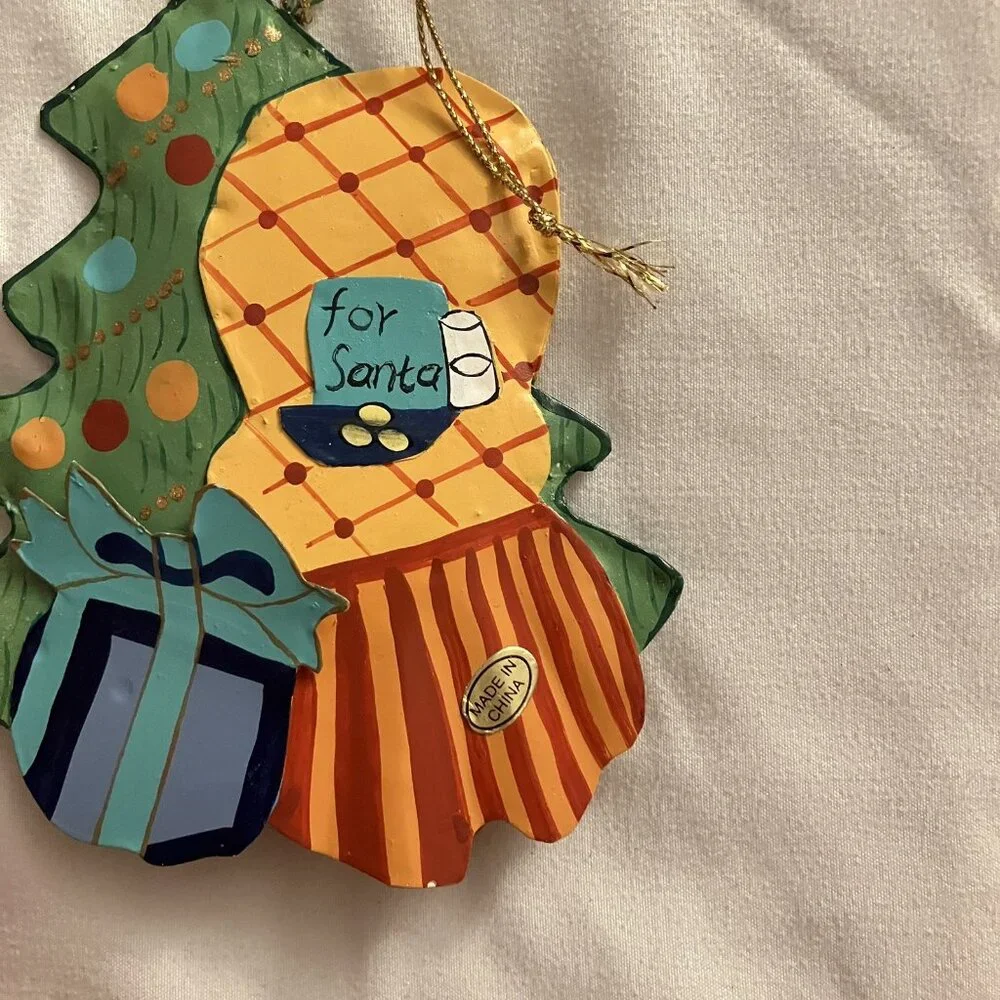 Vintage Retro Y2K For Santa Metal‎ Christmas Tree Ornament Present Holiday